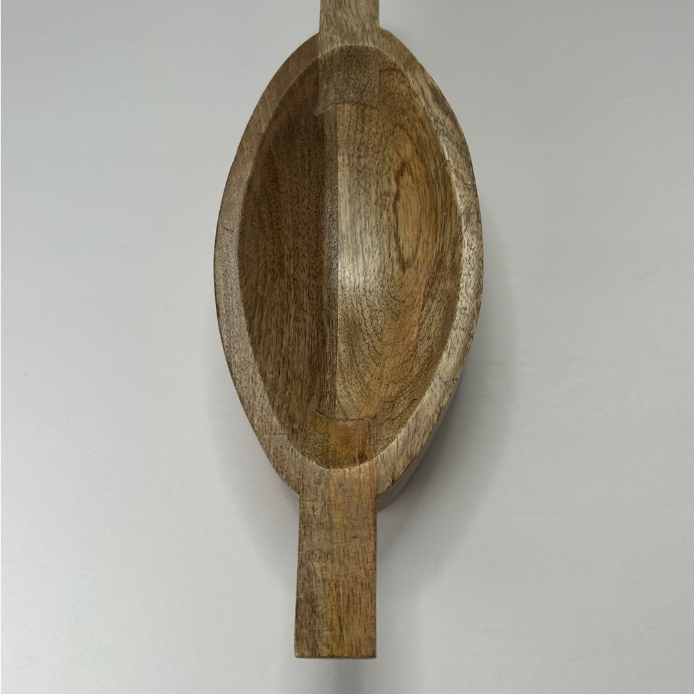 Vintage Pier One Wooden Oval Serving Bowl W/ Handles Nuts Crackers Key Holder